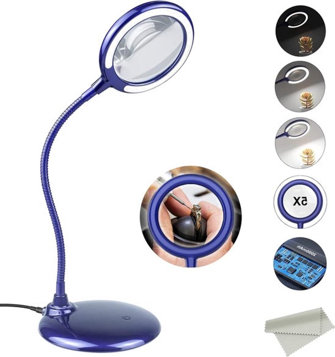 Oplaadbare Lamp met Vergrootglas en 28 LED Lichten voor Senioren, Slechtzienden, Hobby's en Ambachten