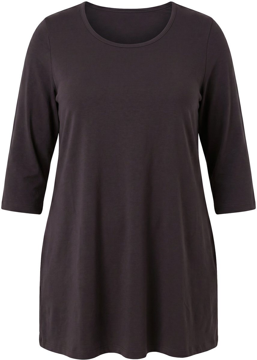 Ulla Popken - Dames - Longshirt A-lijn ronde hals 3/4-mouwen - Mahonie - Maat 58+