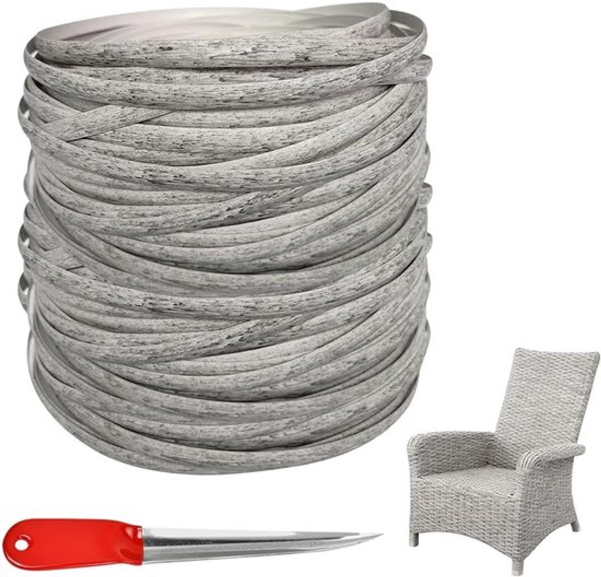 Plastic Rattan Repairmateriaal voor Tuinmeubelen - 8 mm x 70 m, Geschikt voor Sofa, Stoel en Tafel (Grijs)