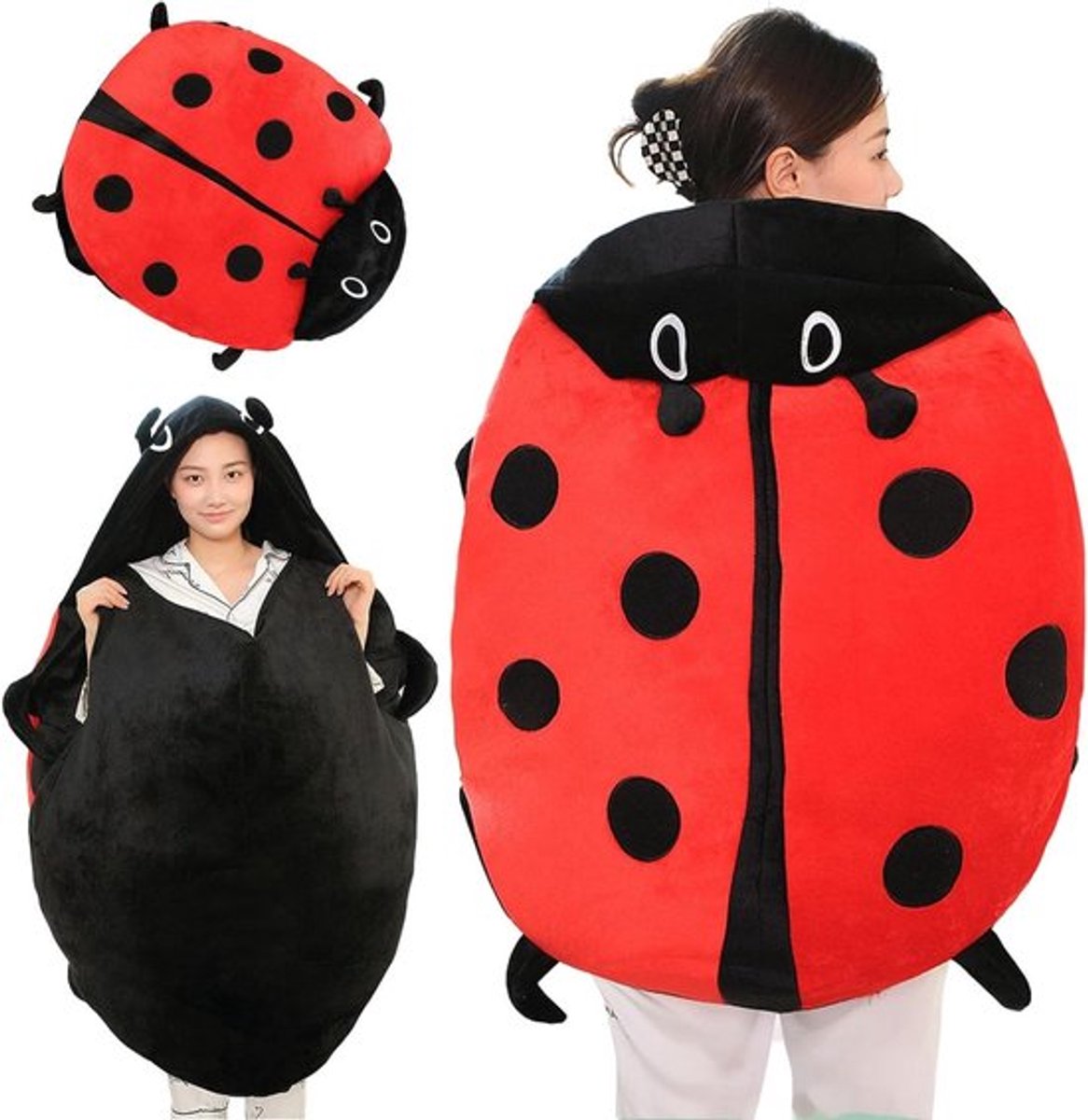 Draagbaar Insectenkussen, Groot Lieveheersbeestje Kussen, Schattig Pluche Kussen voor Warm Slaapcomfort, 60 cm