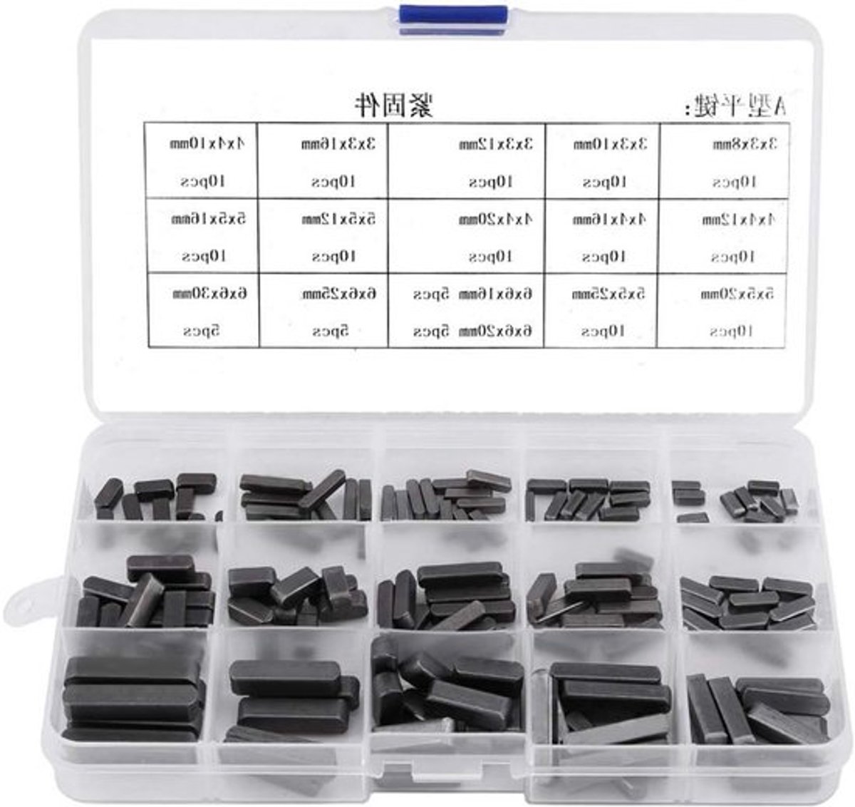 Set van 140 ronde hoofdpasspring-wiggen met parallelle aandrijfas 8mm 10mm 12mm 16mm 20mm 25mm 30mm en golfsleutel voor optimale bevestiging en gebruiksgemak
