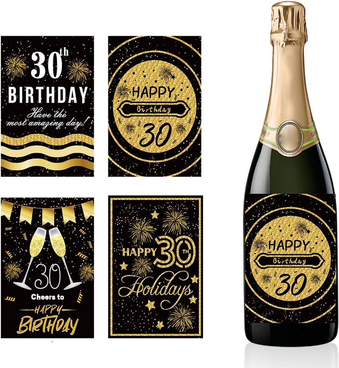 Flesetiketten 36 zwart-gouden - elegante decoratie - unieke cadeau-ideeën voor 30e verjaardag - ShopVlot