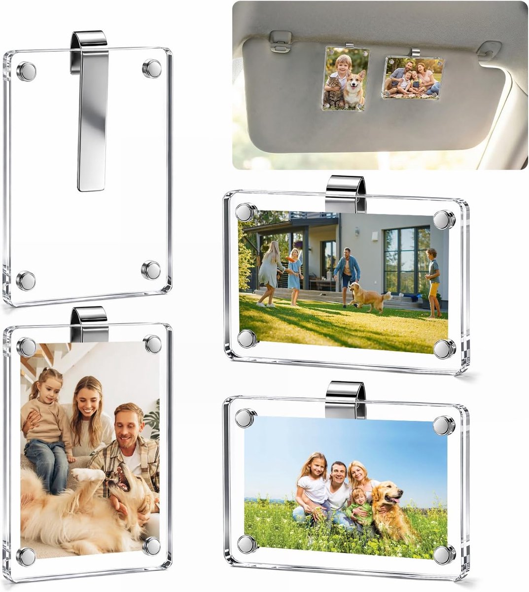Joyzan 4 stuks auto zonneklep fotohouder, magnetische gepersonaliseerde fotohouder van acryl auto fotohouder vizier - ShopVlot