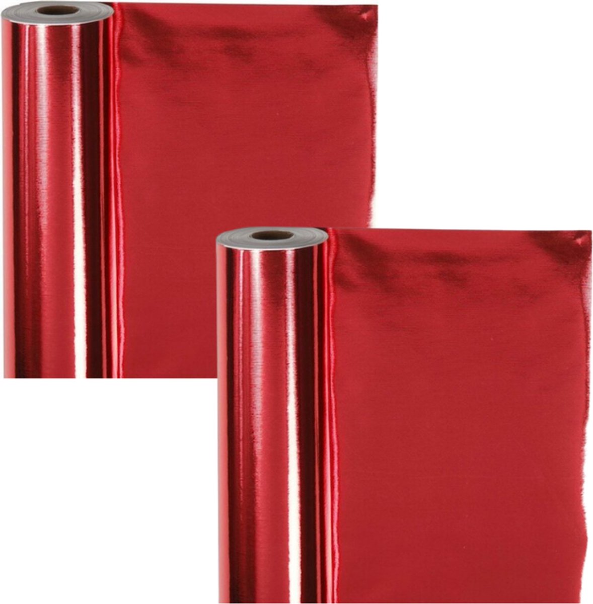 Cadeaupapier rood metallic | Luxe inpakpapier voor kerst en professioneel gebruik | 50 cm x 100 m | 2x1 rol