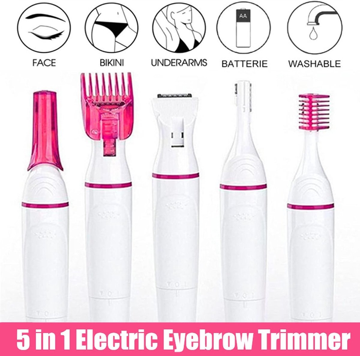 Wenkbrauwtrimmer - Wit - 13 x 1,5 x 1,5 cm - Pijnloos Elektrisch Scheerapparaat voor Vrouwen - Voor Gezicht en Lichaam