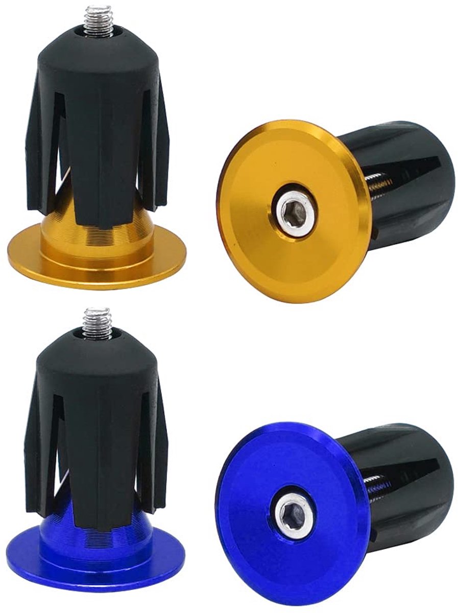 SnelShoppen - 2 Paar Fiets Handvat Eindknoppen Aluminium Grips voor Racefiets, Mountainbike, BMX (Goud + Blauw)