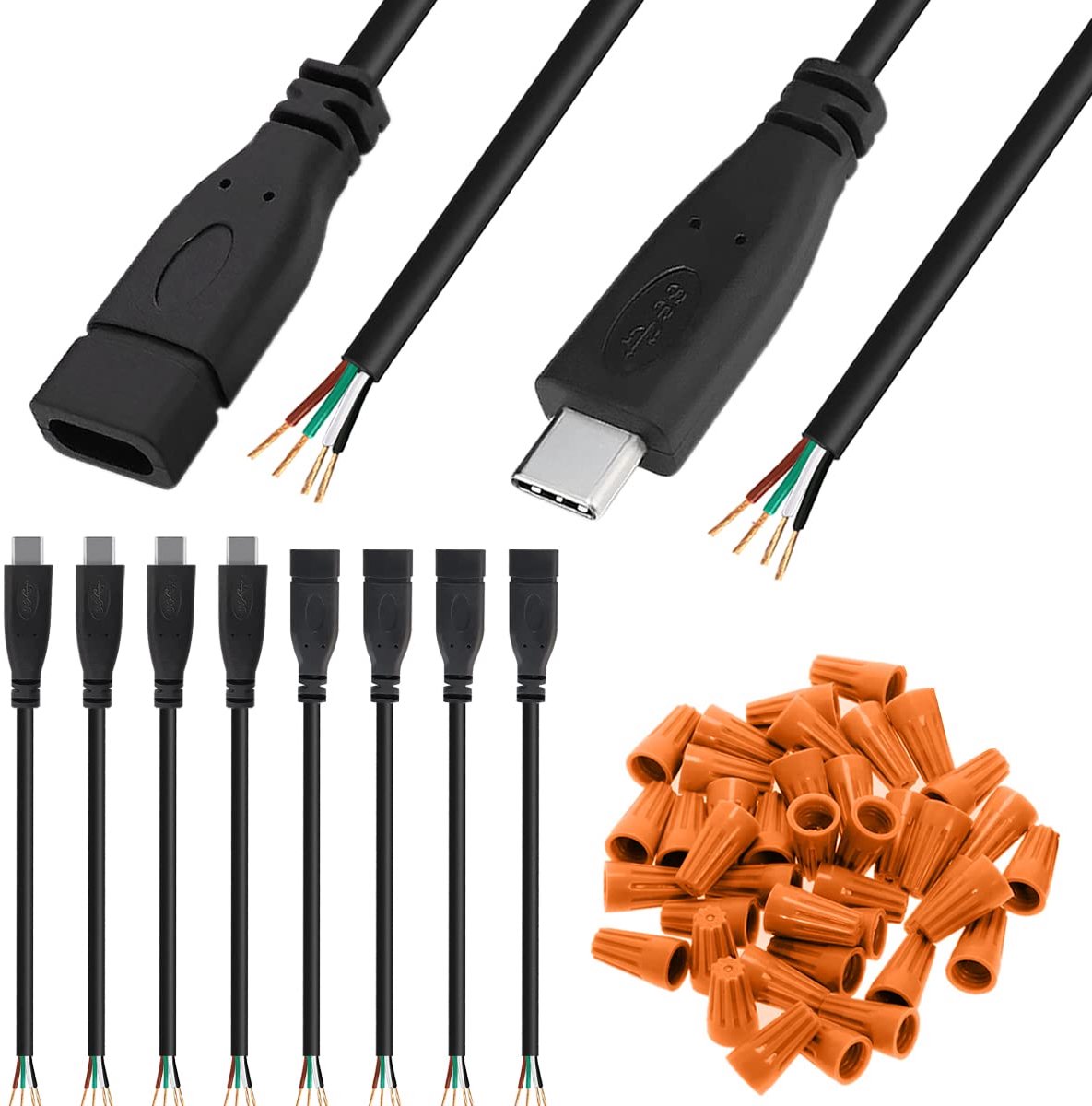 SnelShoppen - USB C Connector DIY Soldeerbare 4 Draad Voedingskabel Oplader Connector Plug 4 Pin voor Arduino Telefoon LED Lampen Strip, 4 Stuks USB C