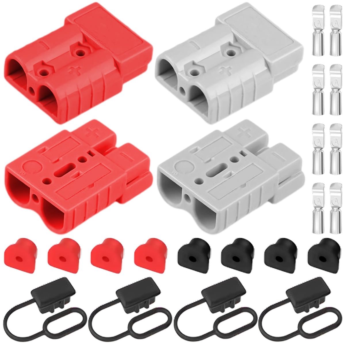 SnelShoppen - 4 Pack Snelsluitingen 600V 175A Zware Kwaliteit voor 0-4 AWG Kabels, Vuurvast en Stofkap voor Auto, Motorhome, Grasmaaier (Rood/Grijs)