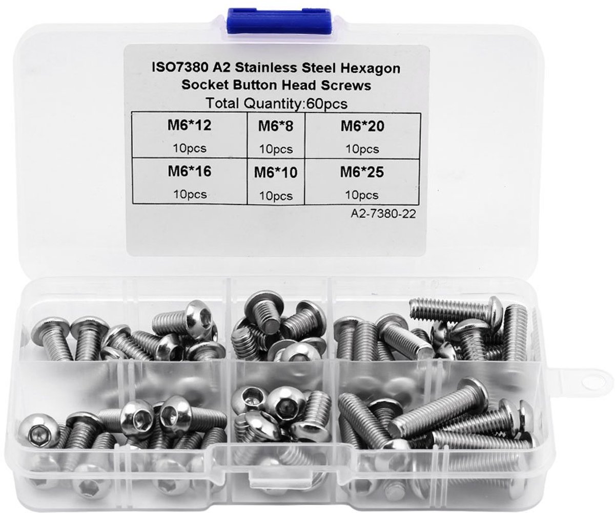 SnelShoppen - 60PCS M6 Assortiment Moeren en Bouten Set, Ronde Kop Schroeven en Bevestigingsmaterialen van Roestvrij Staal met Opbergdoos, Perfect voo