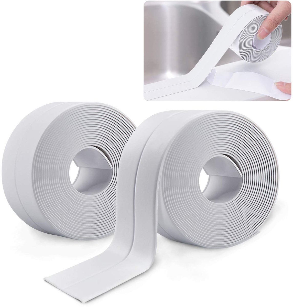 SnelShoppen - 2 Stuks Kitstrip Lijm Tape, Waterdichte Zelfklevende Sealant Voor Keramische Tegels, Keuken, Badkamer, Toilet, Wand Hoeklijn PE (Wit)