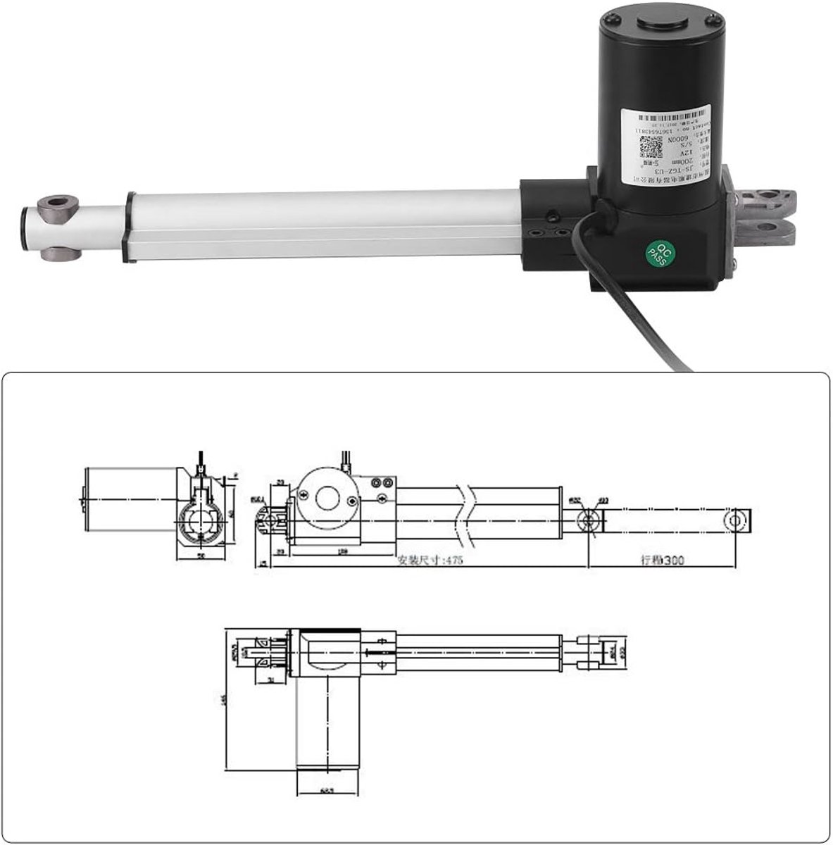 SnelShoppen - 12V DC Kleine Elektrische Lineaire Actuator Motor 100-500mm Slag 6000N Max voor Zware Industrie Medisch Auto Elektrische Toepassingen