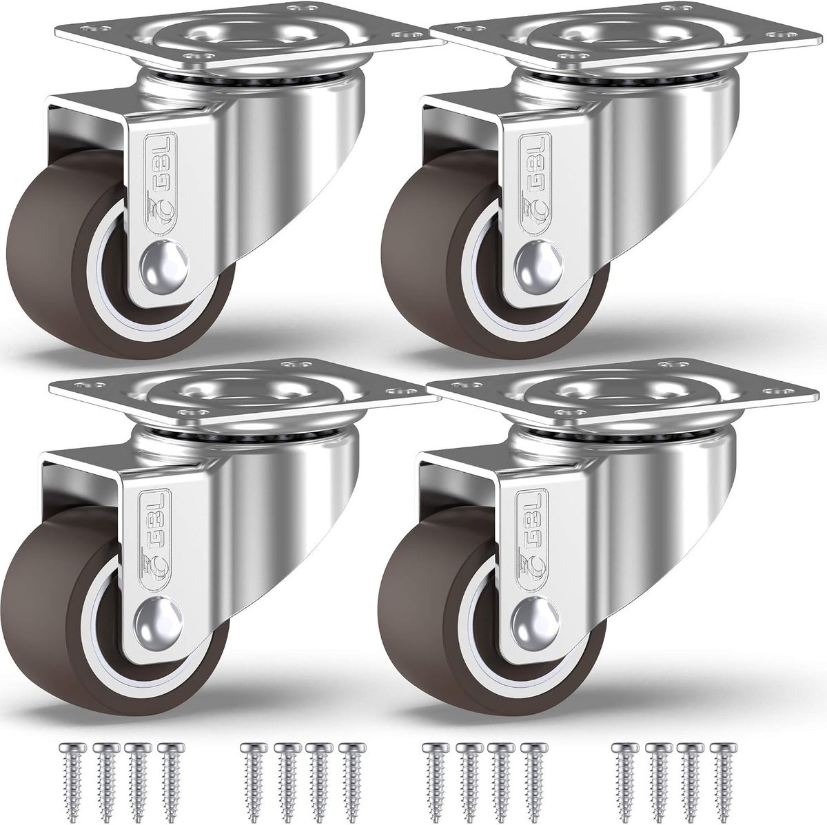 SnelShoppen - Robuuste Meubelwielen 25 mm tot 40 kg - 4 Stuks Stille Rubber Trolley Wielen Zilver - Draaiende Wielen voor Meubels en Kasten