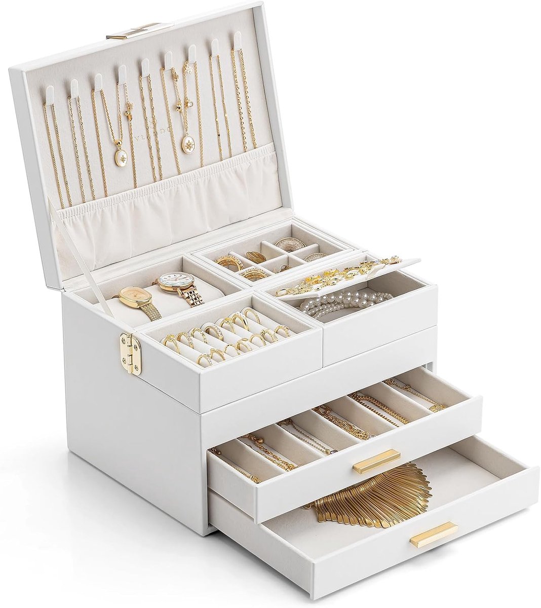 SnelShoppen - Grote Vlando Sieraden Doos met 2 Lades, Sieradenopslag voor Vrouwen, Organiser met Lade voor Kettingen, Ringen, Armbanden, Oorbellen, Wi
