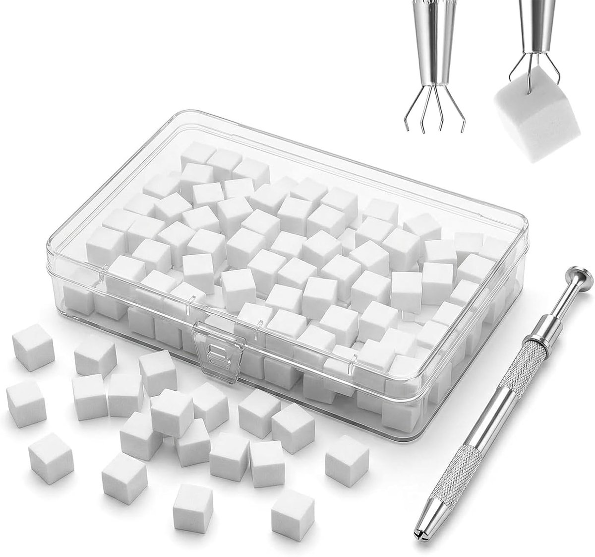 200 stuks nagelsponzen, buffer voor nagels, met grijper en opbergdoos, nailart-accessoires, rendering-gereedschap met - ShopVlot