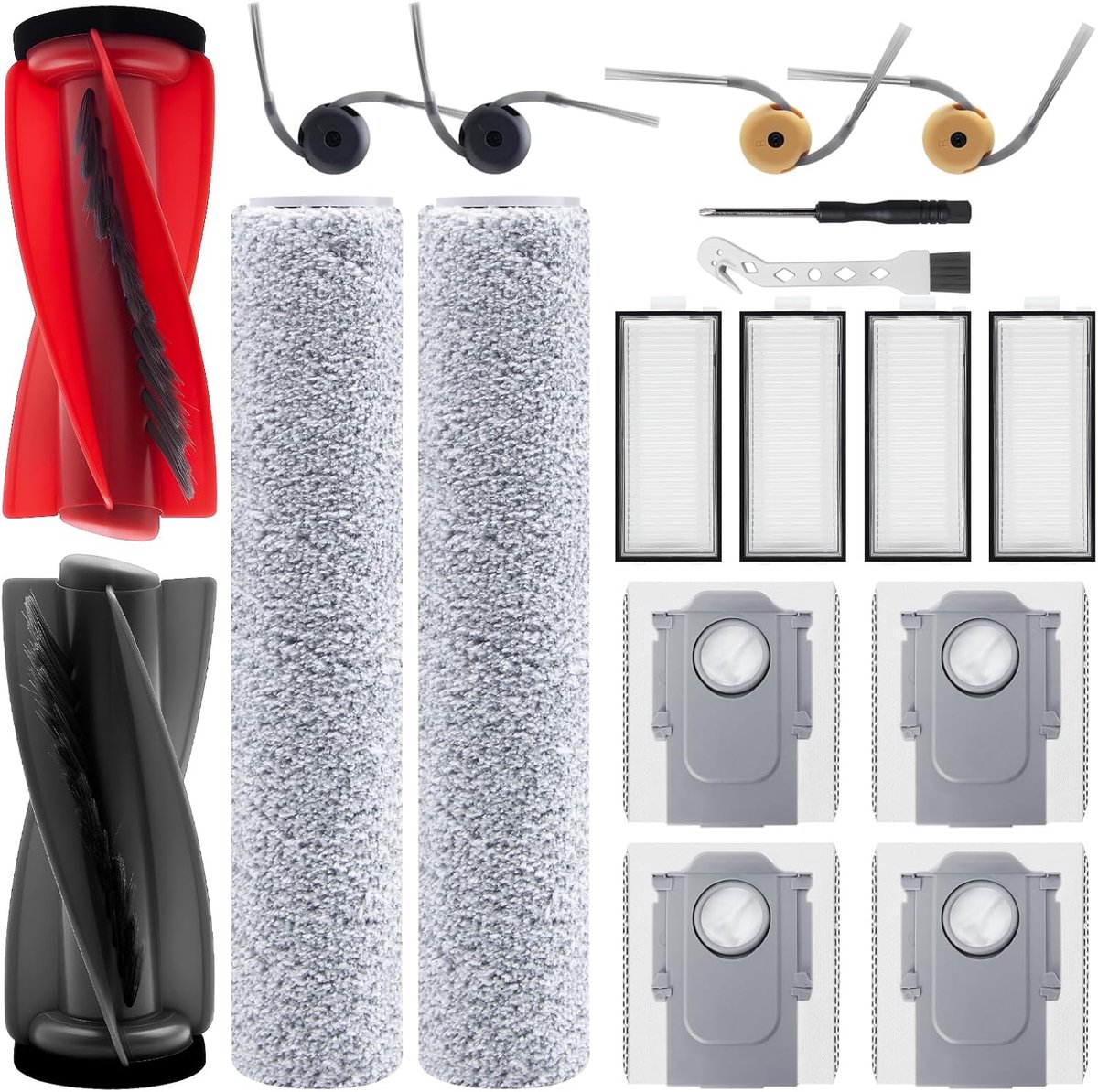 SnelShoppen - Vervangende Accessoireset voor Robotstofzuiger, Inclusief 2 Hoofdborstels, 2 Rolddweilen, 4 Zijborstels, 4 HEPA-filters, 4 Stofzakken, P