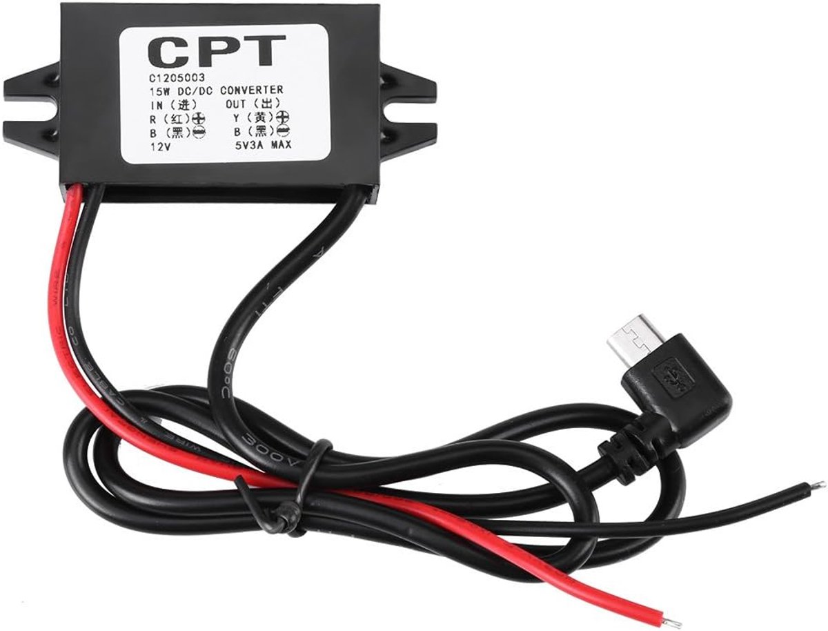 SnelShoppen - 12V naar 5V Spanningsconverter, DC-DC 12V naar 5V 3A Micro USB Spanningsregelaar met Intelligente Veiligheidsbescherming voor Auto Smart