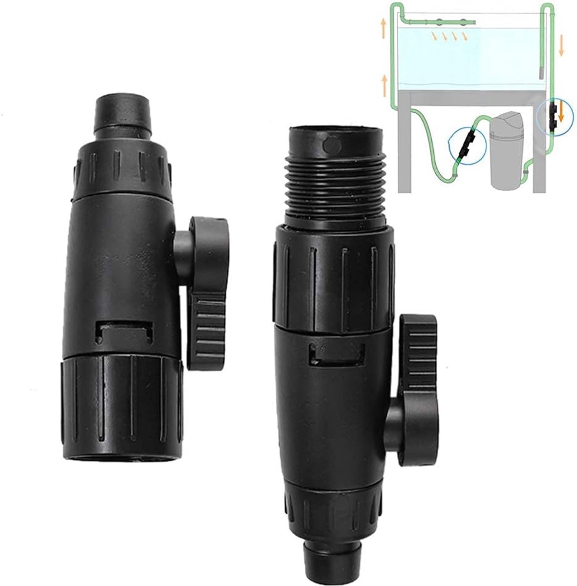 SnelShoppen - Aquarium Slang Ventiel, Vissenkom Slang Snelsluiting Connector Adapter Aquarium Filter Connector 12mm/0.5inch met Waterstroom Controle