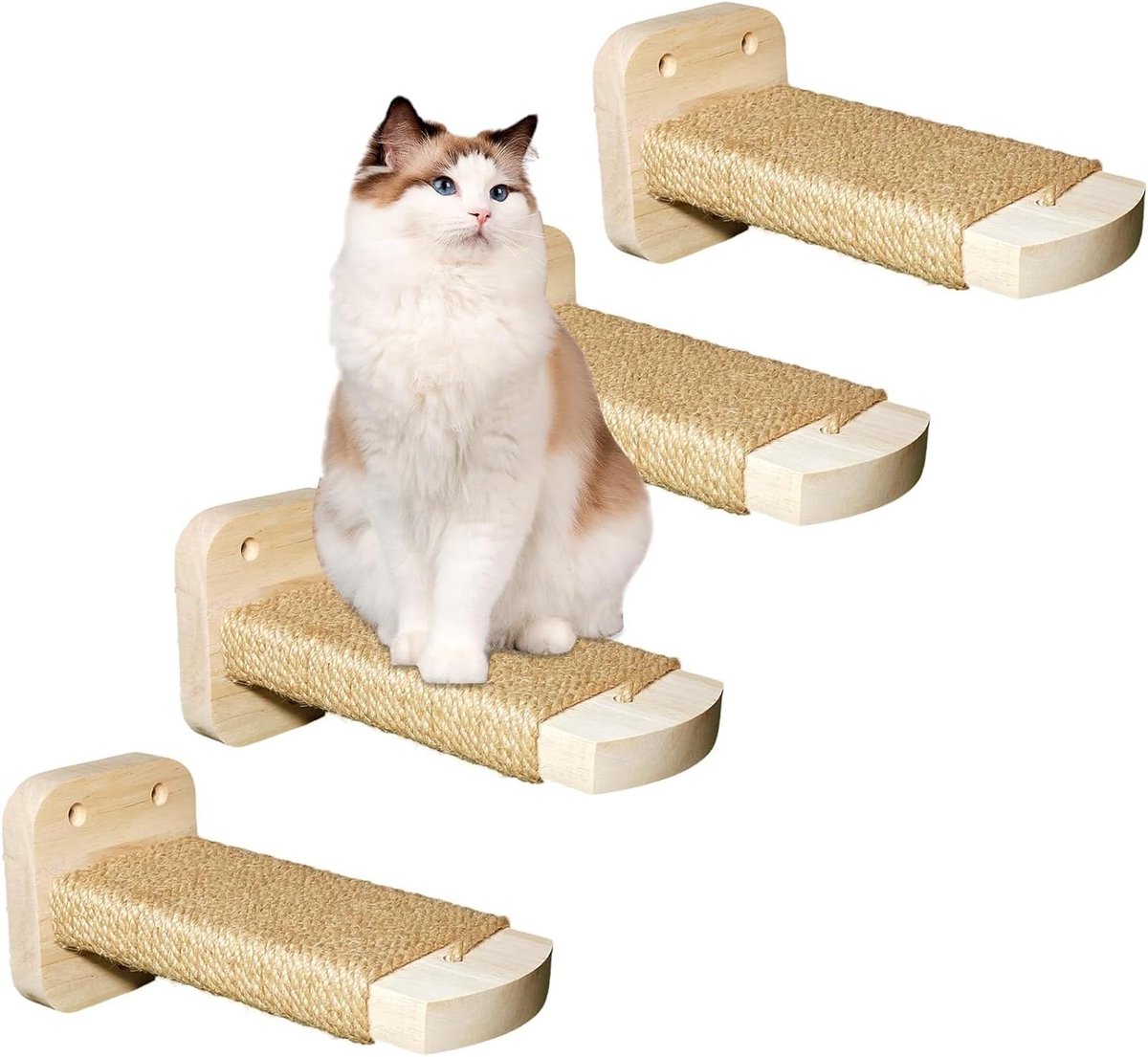 Kattenladder Set - Klimwand Katten - Katten Spelen - Massief Hout Ontwerp - 4 Stuks - Geel