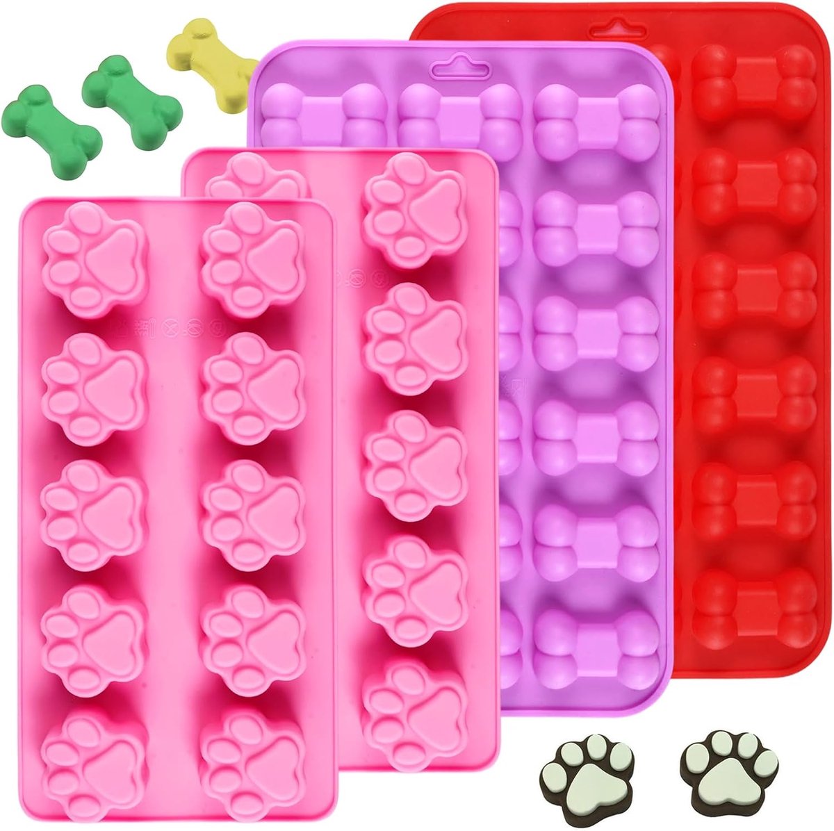SnelShoppen - 4 Stuks Siliconen Bakmat voor Hondensnacks, Hondekoekjes Bakvorm | Silicone Bakmat voor Hondensnoepjes Mini, Puppy Poot en Bot Siliconen