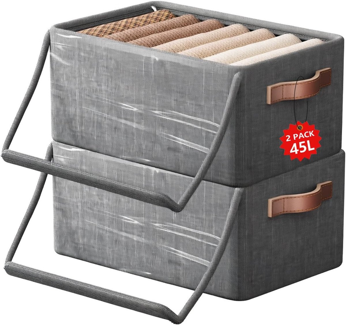 Grote onderbedcommode met deksel, stoffen organizer voor kleding, speelgoed en beddengoed, set van 2 stuks