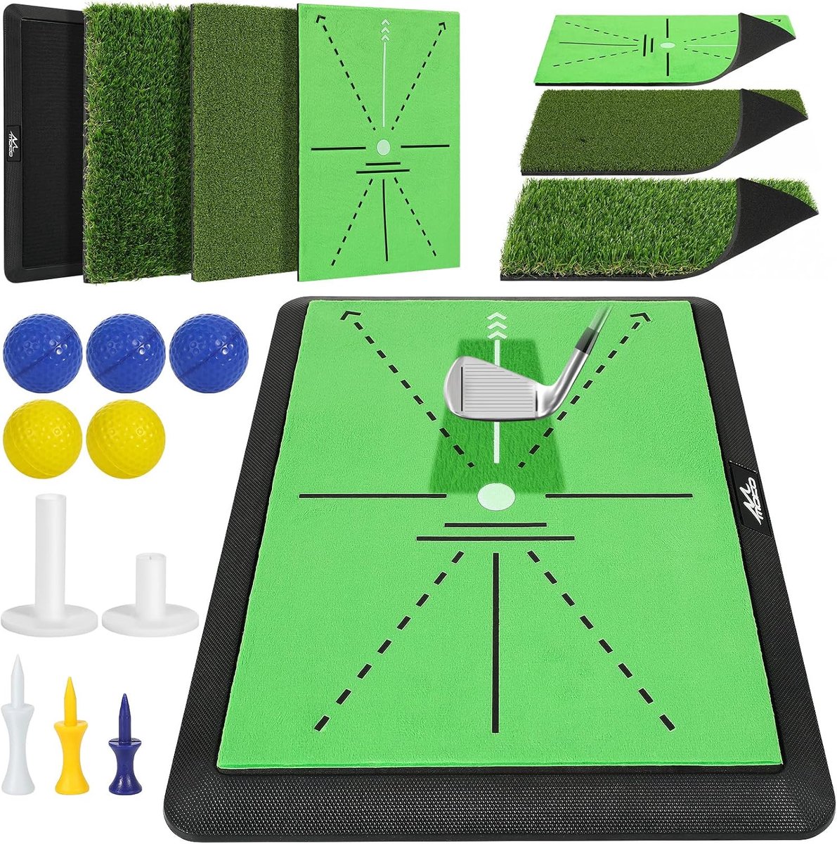 SnelShoppen - MoKo Golf Hitting Mat 3 in 1 Golf Oefenmat met Swing Pad Feedback, Fairway, Rough & Putting Mat op Antislip Rubber Basis, Perfecte Golfe