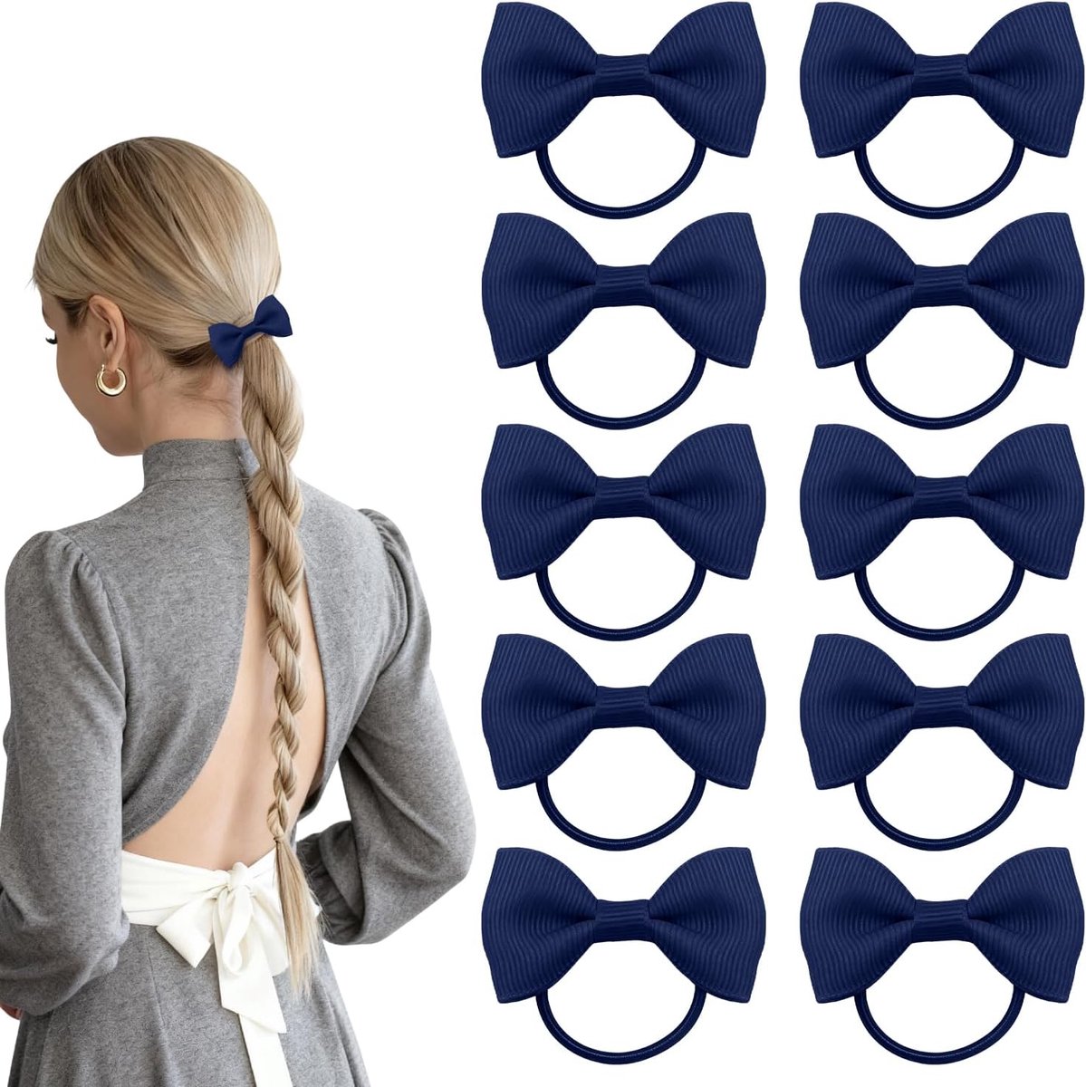 SnelShoppen - 10Pcs Donkerblauwe Haarstrikken | Haaraccessoires voor Meisjes Vrouwen School en Dagelijks Gebruik | Kwaliteitsmaterialen