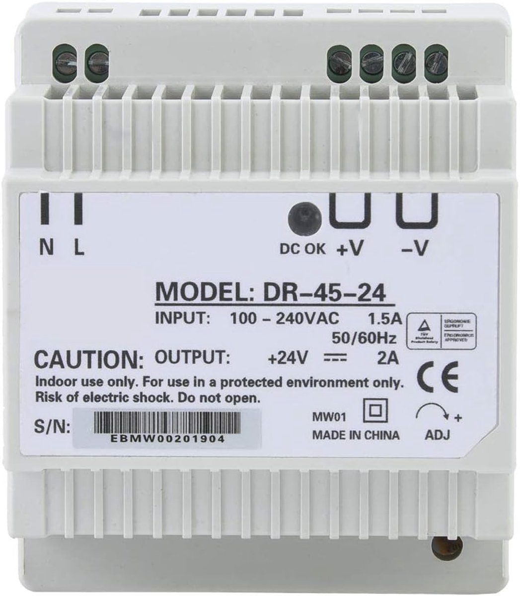 SnelShoppen - Din-Rail Voeding, DR-45-24 45W Enkele Uitgang 24V Din-Rail Voeding AC/DC Schakelvoeding voor Industrieel Gebruik