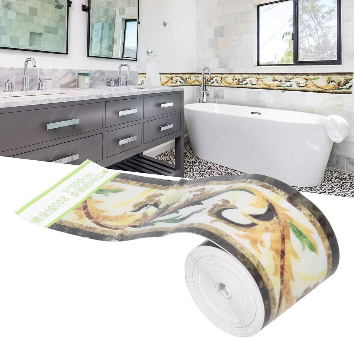 Tissting Self Adhesive Tile Edge, Waterproof Wall Sticker Roll 5cm x 500cm PVC Material for Kitchen Bathroom Living - ShopVlot