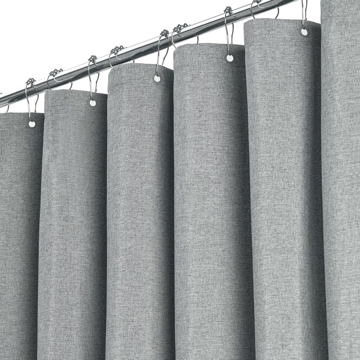 SnelShoppen - Douchegordijn 90x200cm Waterdicht Anti-Schimmel Grijs Van Hoogwaardig Polyester Met 6 Plastic Haken Voor Badkamer - Luxe Linnen Textuur