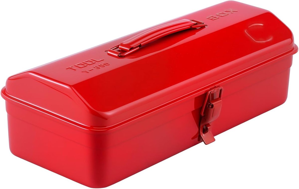 Gereedschapskist - Rood - 37 x 16 x 12 cm - Robuuste Metaalkoffer met Draaggreep en Vergrendeling - Voor Opslag en Transport