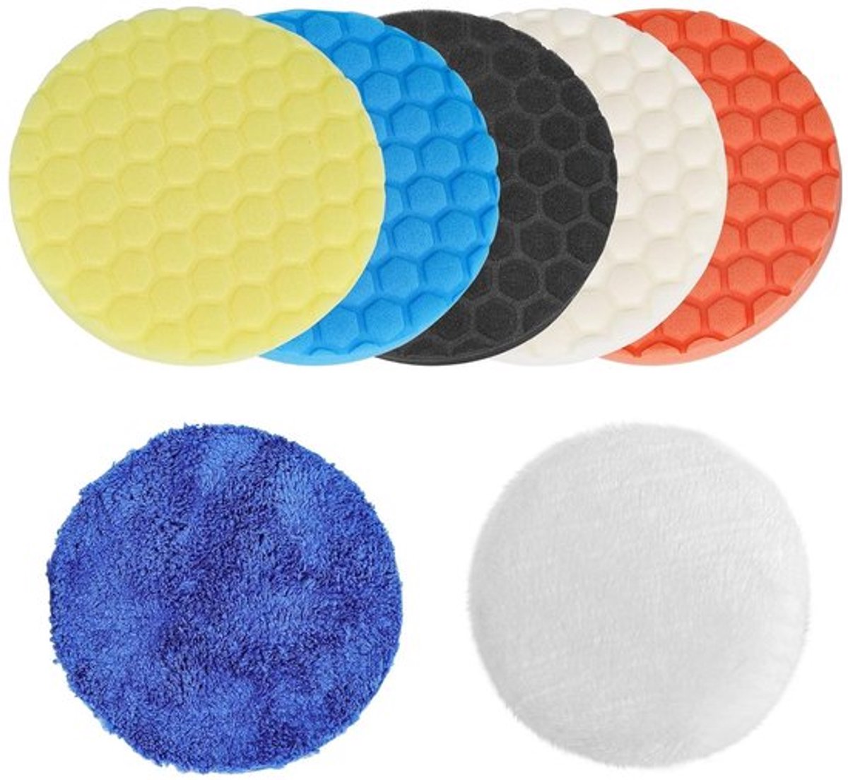 7-delige Polijstpad Set van 150mm met Klittenband, Polijstspons voor Accuschroefmachine, Polijstmachine, Boor en Schuren, Waxen en Polijsten