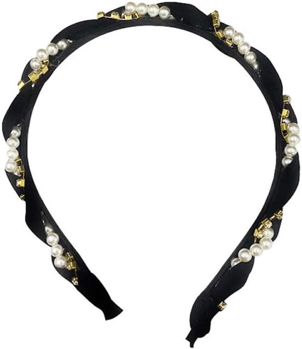 Elegante haarband met parels en strass, perfect voor dagelijks gebruik en speciale gelegenheden, zwart