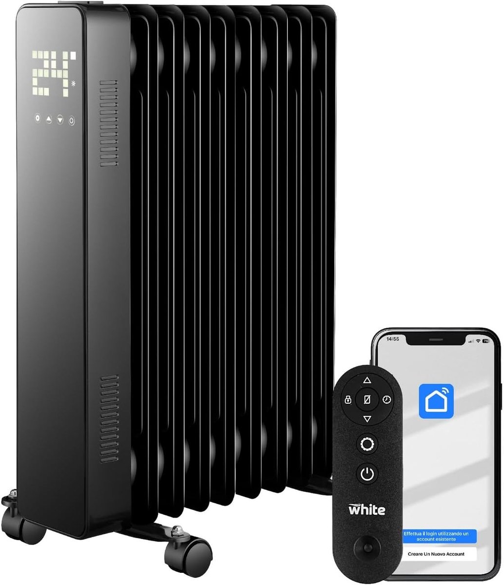 SnelShoppen - Witte Elektrische Olie Radiator, 9 Elementen, Elektrische Kachel met 220 V, Inclusief Afstandsbediening, Touchfunctie, Helder LED Displa