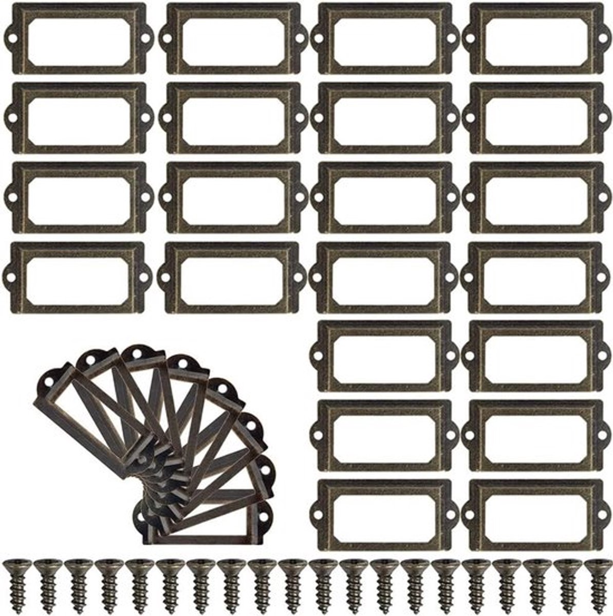 30 Stuks Vintage Labelhouders, Metalen Kaart Houder voor Meubels, Lades en Decoratie met Schroeven