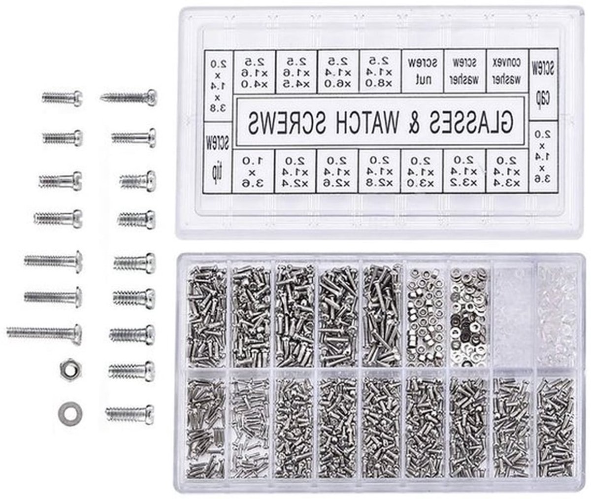 1000-delige RVS Schroeven Assortiment, Reparatieset voor Brillen, Zonnebrillen en Horloges, Ideaal voor Thuisgebruik en Klussen