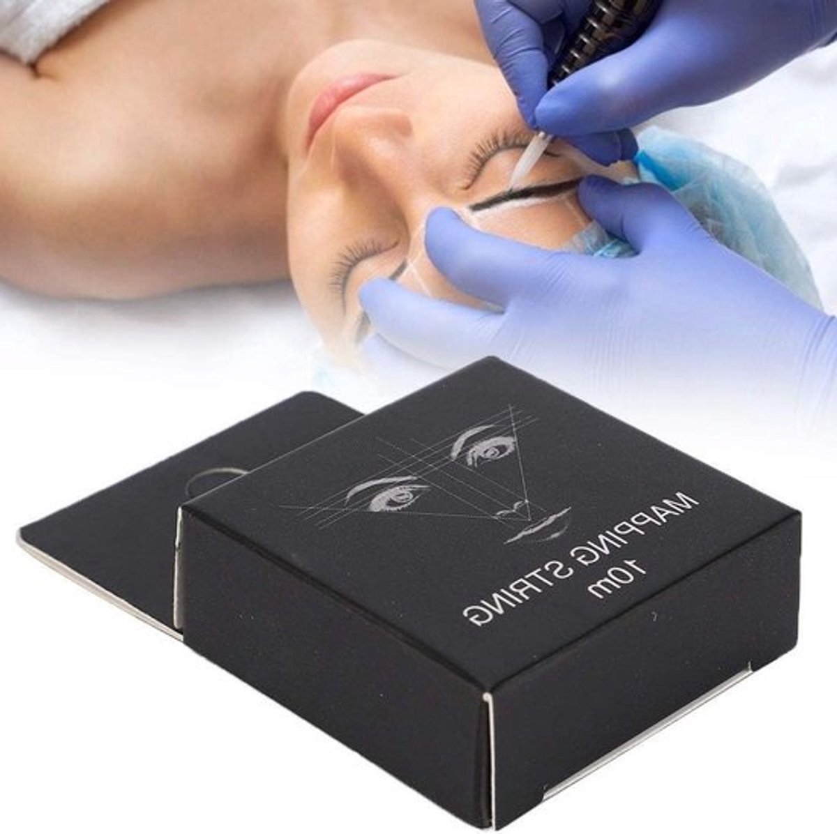 Pre-gekleurd meetlint voor het perfect in kaart brengen van wenkbrauwen - 10m ultra dunne bamboo-koolstof draad voor tattoo en microblading
