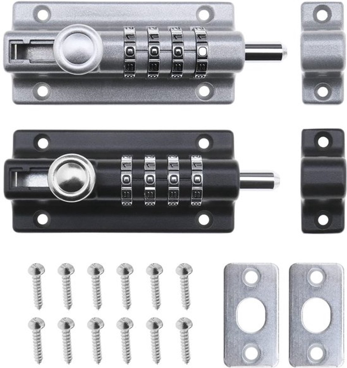 Afsluitbare Padbolt Sleutelloze Beveiliging - Combinatie Vergrendeling - Zinklegering/Roestvrij Staal - 10.000 Combinaties - Anti-Knoeiing - Schuifstang Dikte 10 mm - Deurslot