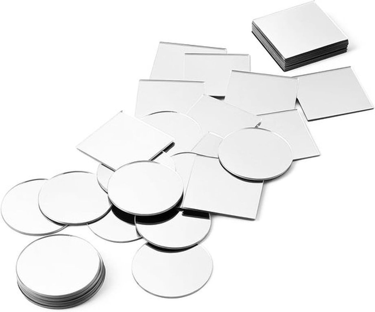 Set van 50 Acrylaat Mini Spiegels - Zelfklevende Vierkante en Ronde Spiegels voor Creatieve Klussen, DIY Projecten en Huisdecoratie