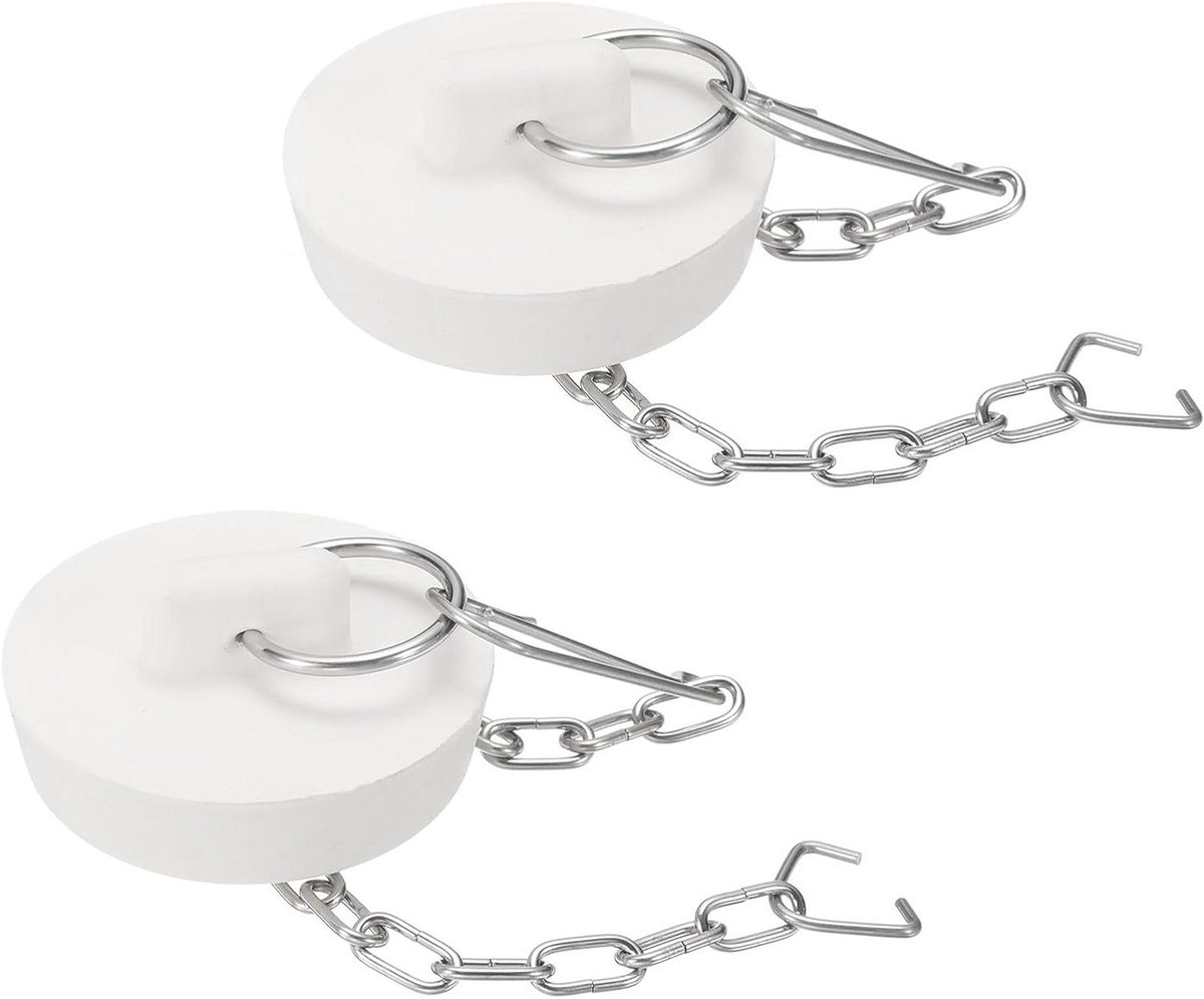 Badstoppers 2 stuks - Afvoerstop Keuken Bad - Water Dicht Maken - Met RVS Ketting - 39-41 mm - Wit
