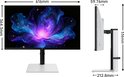 Afmetingen van een monitor: 616mm breed, 364.3mm hoog. Zijaanzicht van de monitor: 59.76mm dik, 536mm hoog, 212.8mm diep. De monitor toont een bloem.