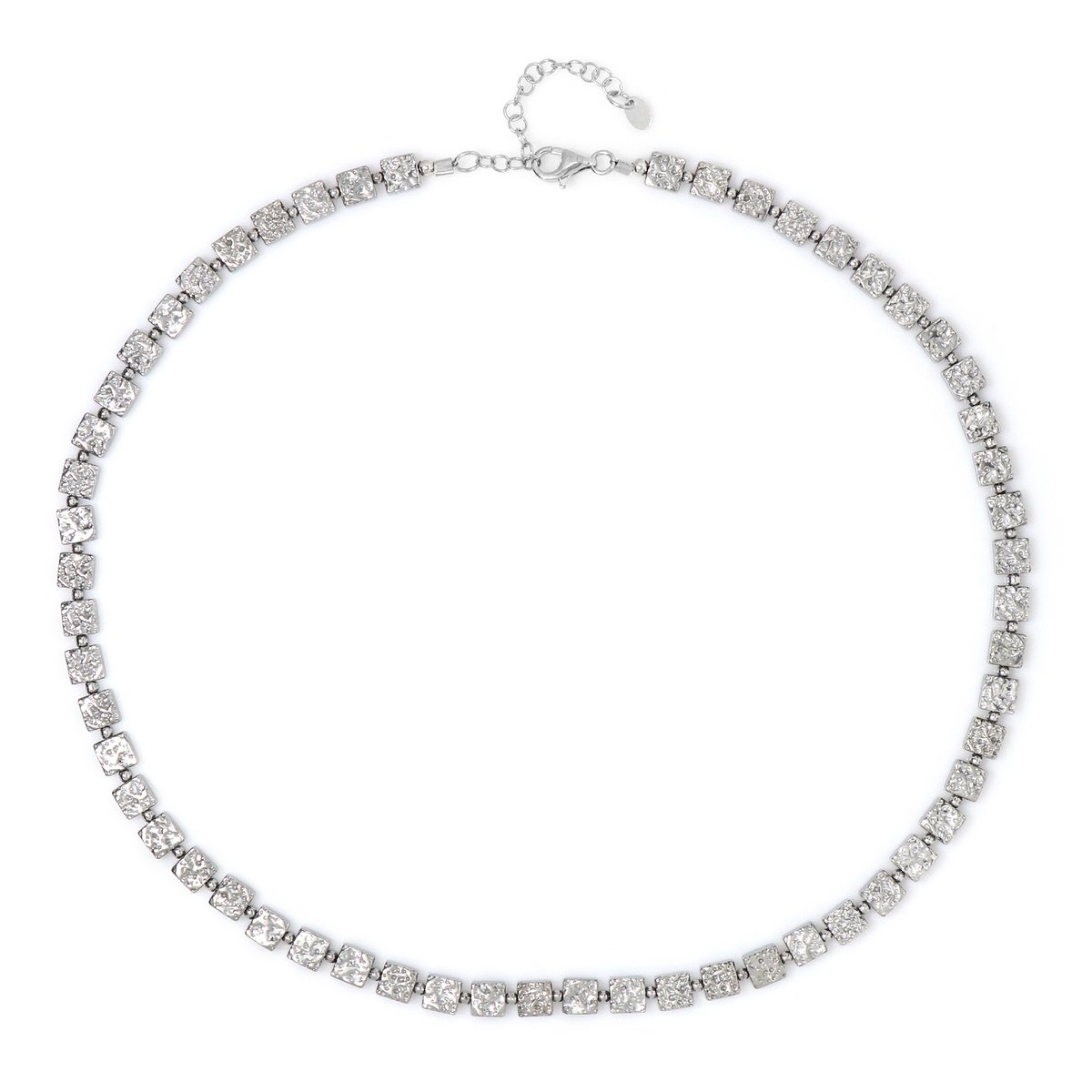Cavill - Zilveren Halsketting - 925 Sterling Zilver Gerhodineerd - Zilver Hematiet 104,87 ct - Modieuze Ketting met Vierkante & Ronde Kralen
