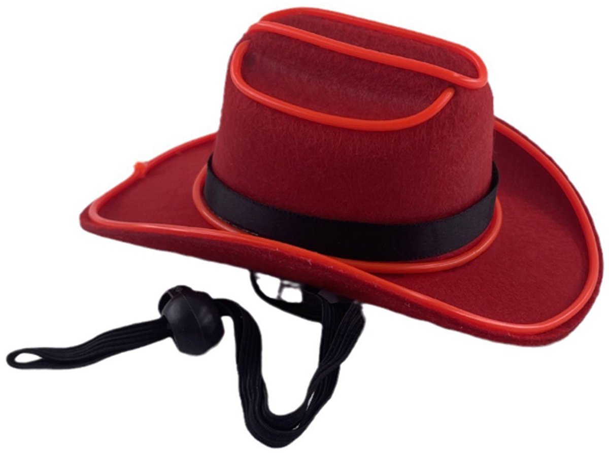 Doppler LED Mini Cowboyhoed – Voor Mensen, Honden & Katten – Festival, Carnaval & Halloween – Rood