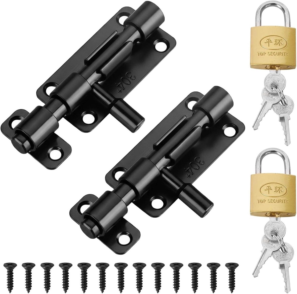 SnelShoppen - 304 RVS slot met hangslot set (2 x sloten + 2 x hangsloten) – corrosiebestendig voor buitendeuren, garages en schuren – inclusief 12 sch