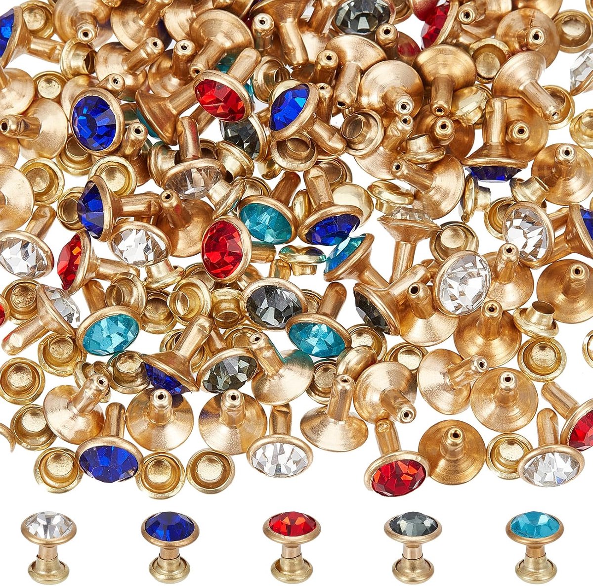 SnelShoppen - 100 Set Strass Nieten 8mm Ronde Kristal Nieten Diamant Spikes Nagelkop Nieten voor Lederen Handwerken Schoenen Riem Reparatie Decoratie