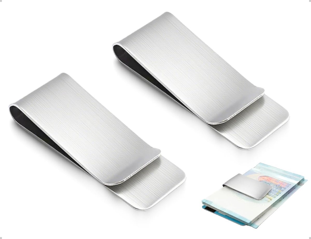 SnelShoppen - 2 Stuks Geldclips, Draagbare RVS Slimme Creditcardclip, Voor Mannen en Vrouwen, Cash, Briefgeld, Documenten, Visitekaartjes, Zilver