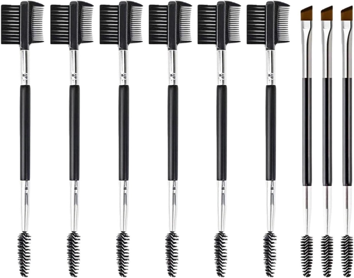 SnelShoppen - 6Pcs Multifunctionele Eyebrow Brushes en 3Pcs Oblique Eyebrow Brushes, Professionele Make-up Tools, Zwarte Eyelash Combs voor Perfecte O