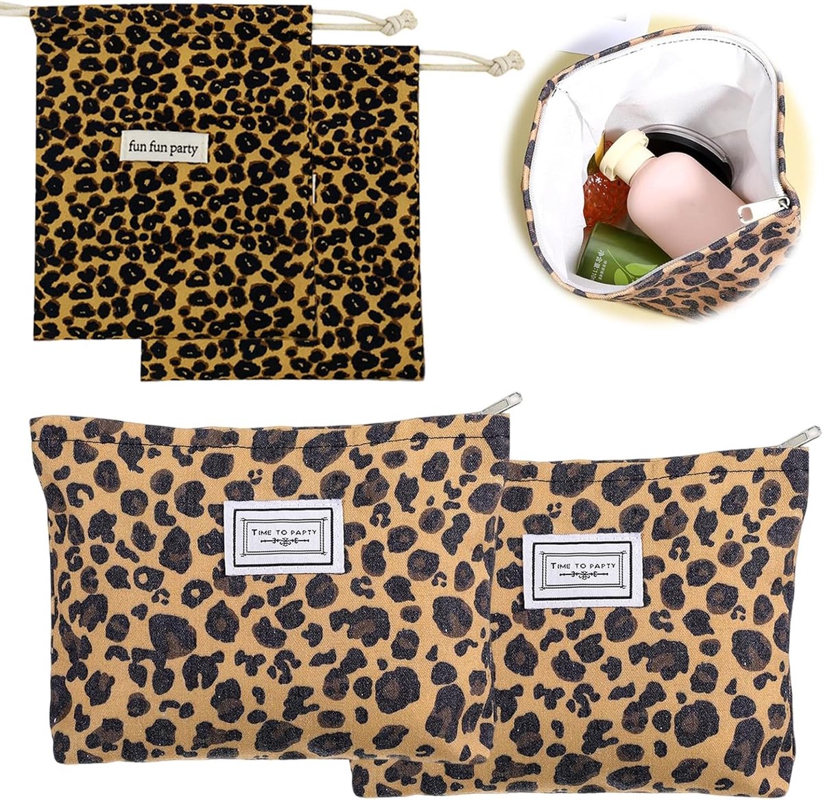 Toilettas set van 2 - corduroy - luipaardpatroon - perfect voor reizen - ShopVlot