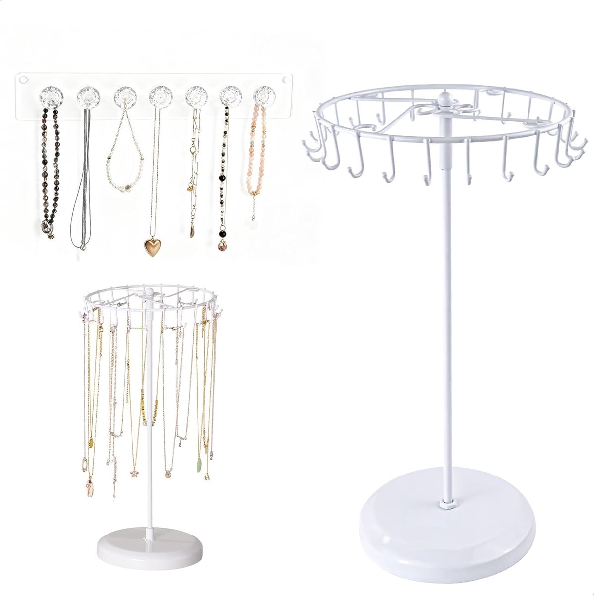 Sieraden Organizer Hanger met 23 Witte Haken - Wandhouder met 7 Transparante Haken - Optimaliseer je sieraden - ShopVlot