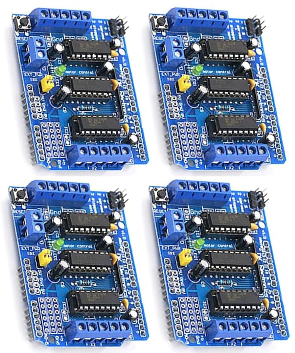 SnelShoppen - 4 stuks L293D Motor Driver Shield, 4 Kanaals Motorbestuurder, Stappenmotor Driver, Stappenuitbreidingsbord Compatibel voor DC Motoren, S
