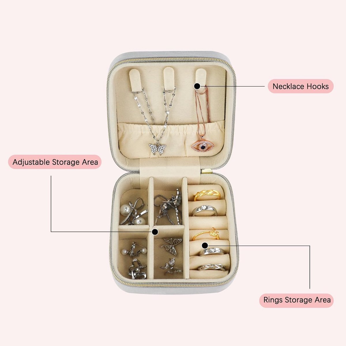 Sieradenbox klein - Velvet - Compact en draagbaar - Bescherming voor sieraden - ShopVlot